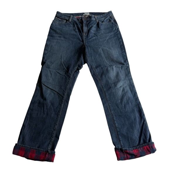 L.L. Bean Denim - LL Bean Classic Fit Red Blue Black Buffalo Plaid Flannel Lined Blue Jeans Sz 14